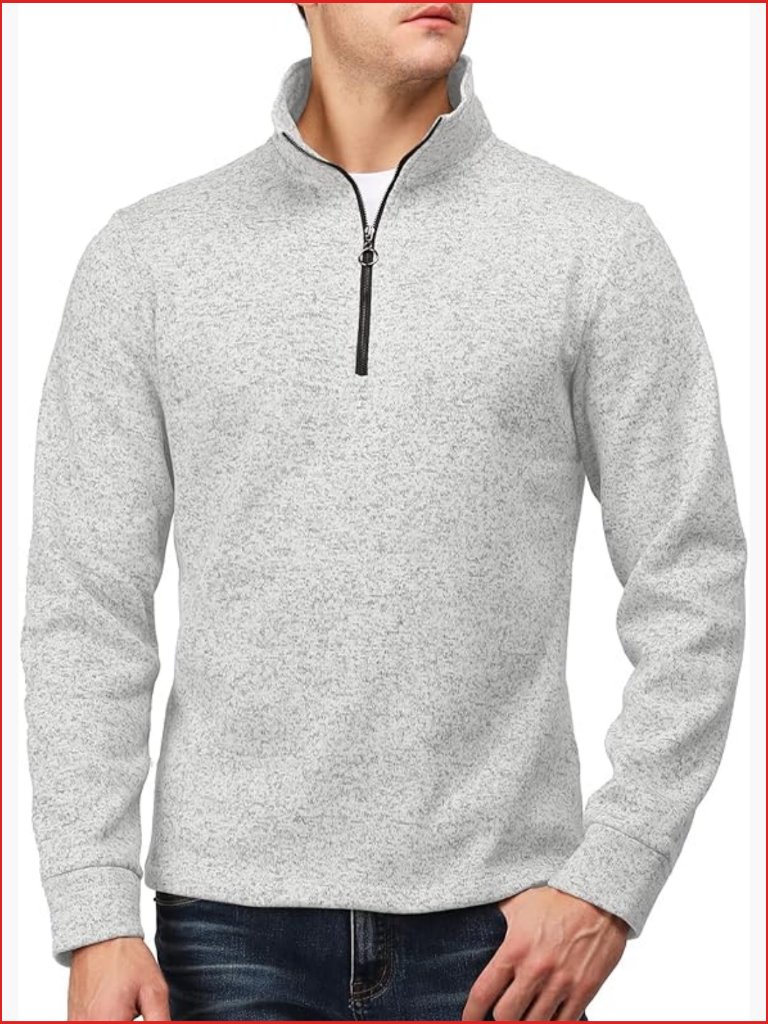 Slim Fit Pullover Sweatshirt Half Zip Thermal Knit Mens Casual